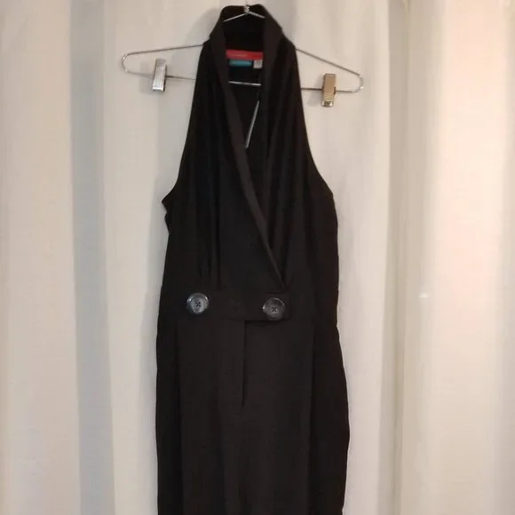 NWT Black Sleeveless Halter 2 Button Waist Jumpsuit 2 - Picture 2 of 9